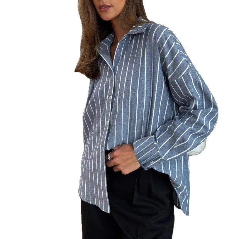 Damen lässige Baumwollbluse mit gestreiftem Design und lockerer Passform