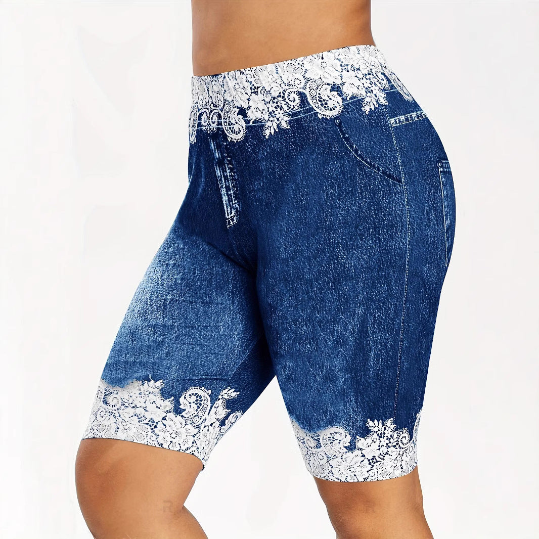 Damen Jeans-Bermuda-Shorts mit Spitzendetails und seitlichen Taschen R&B