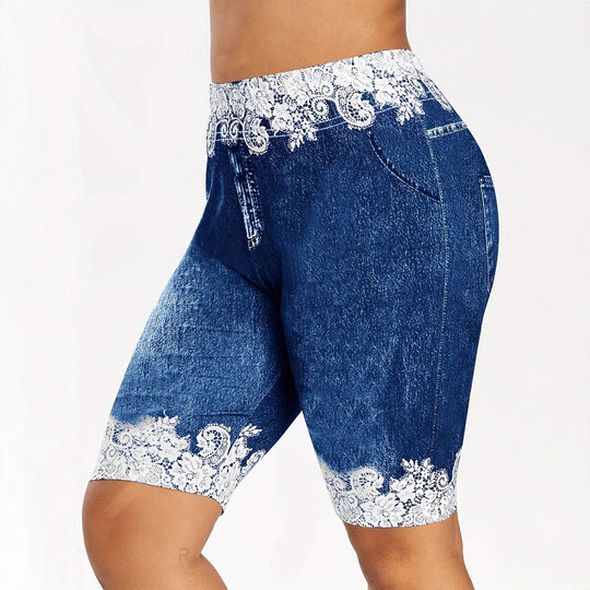 Damen Jeans-Bermuda-Shorts mit Spitzendetails und seitlichen Taschen R&B