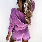 Damen nan Velours Trainingsset mit Kapuzenjacke und Shorts R&B