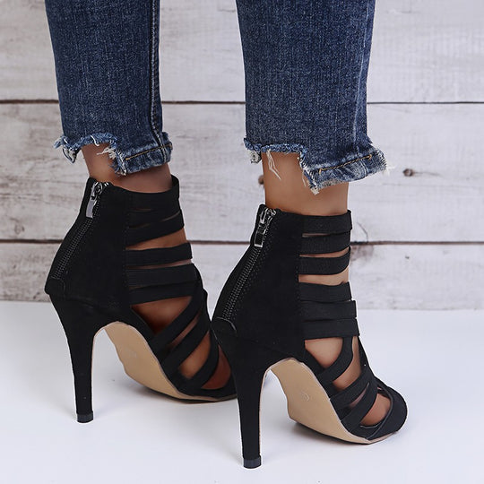Damen Offene High-Heel Sandaletten mit elastischen Riemen R&B