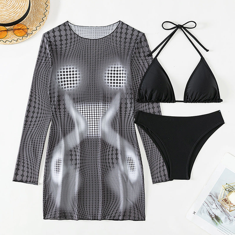 Damen Bikiniset mit transparentem Cover-Up und modischem Muster R&B