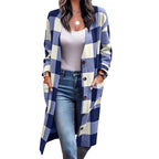 Damen Längerer Karokartenjacke mit Taschen R&B
