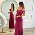 Damen elegantes, tailliertes Abendkleid mit asymmetrischem Träger R&B