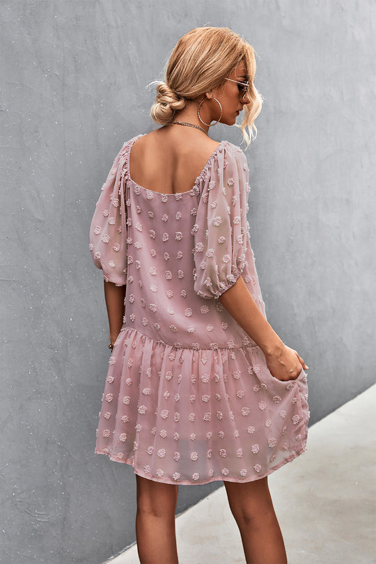 Damen Fließendes Minikleid mit 3/4-Ärmeln und verspieltem Rüschendesign R&B