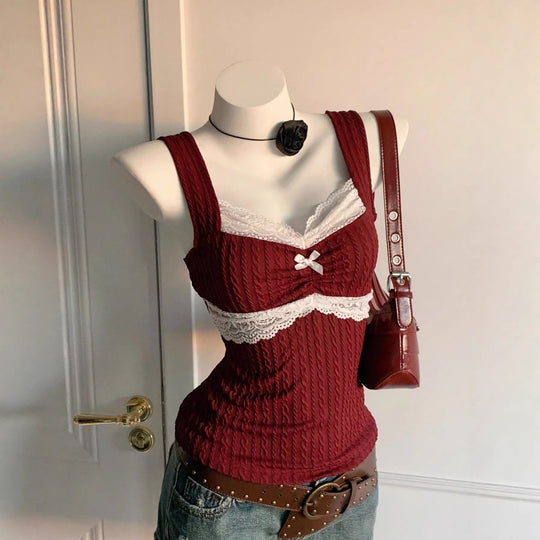 Damen Spitzen-Detail Top R&B