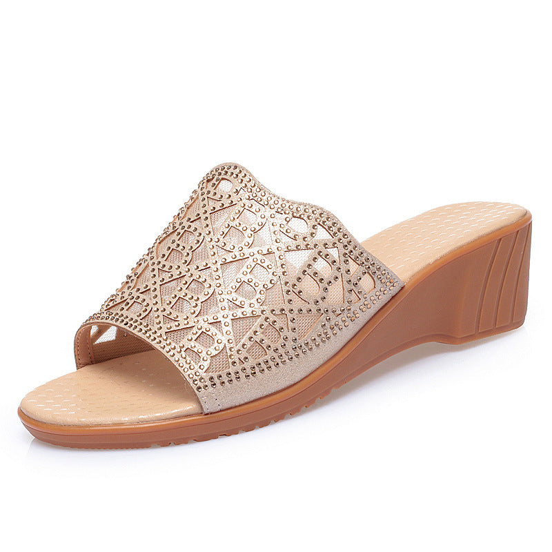 Damen Keilsandaletten mit funkelndem Strass und modischem Muster R&B