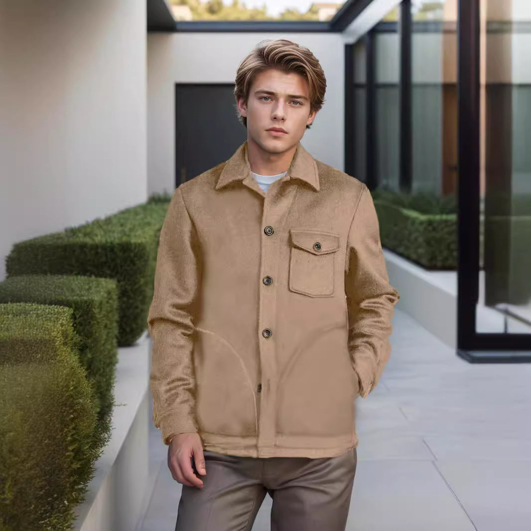 Herren modische Wolljacke mit Brusttasche und Knopfdetails R&B