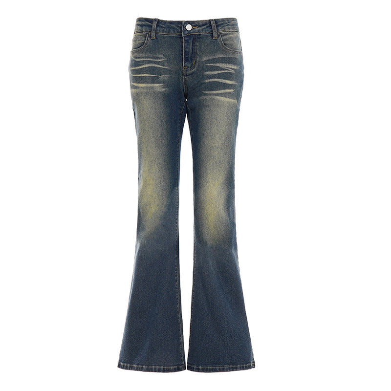 Damen Flared Jeans mit hohem Bund und schickem Used-Look R&B