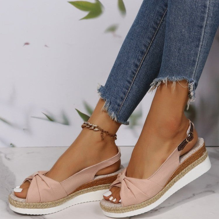 Damen Wedge-Sandalen mit eleganter Schleifen-Detail und angesagtem Plateau R&B