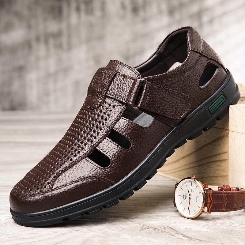 Herren Atmungsaktive Leder Sandalen mit Klettverschluss R&B