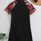 Damen Sportlicher Einteiler mit kurzem Ärmel und floralem Design R&B