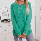 Damen Strickpullover mit dekorativem Zopfmuster und Knopfdetails