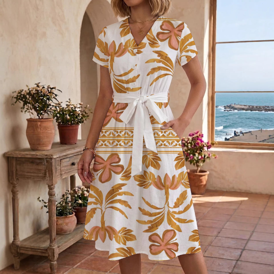Damen Blühendes Midikleid mit taillierbarem Gürtel und kunstvollem Print R&B