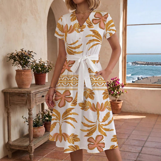 Damen Blühendes Midikleid mit taillierbarem Gürtel und kunstvollem Print R&B
