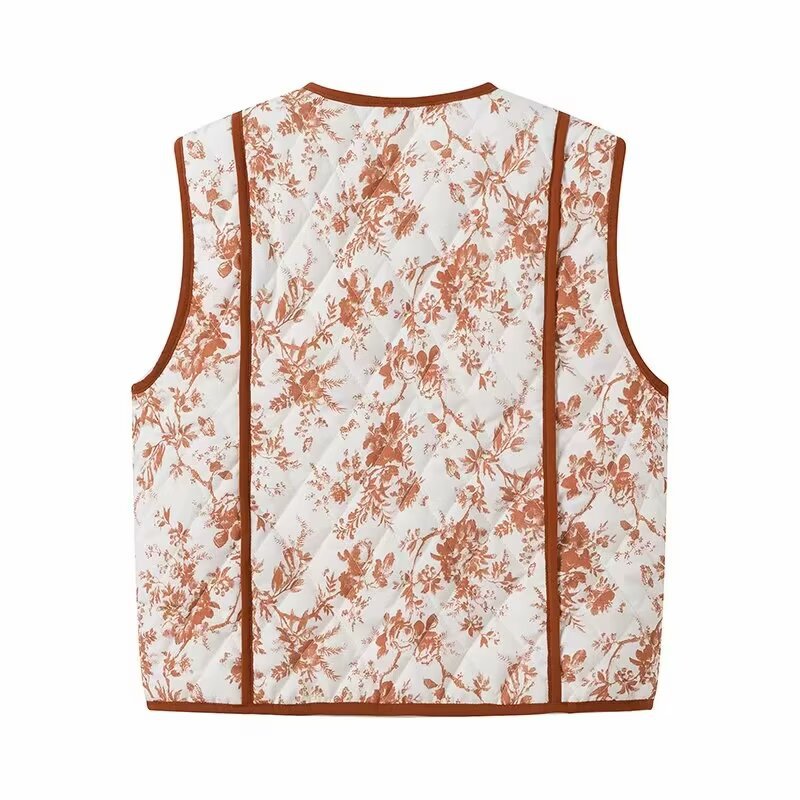 Damen gesteppte Weste mit floralem Muster und praktischen Taschen R&B