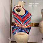Damen Einteiler Badeanzug mit spiralförmigem Design und breiten Trägern