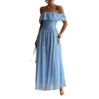Damen Off-Shoulder Maxikleid mit fließendem Schnitt und Rüschendetails R&B