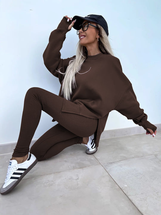 Damen lässiger Oversized-Sweater und leggings im Set R&B
