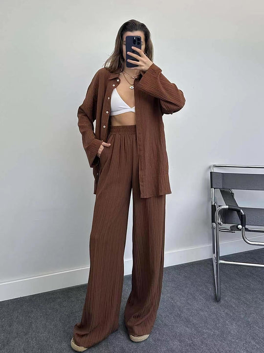 Damen lässiges Übergrößen-Hemd und lockere Hose Set R&B