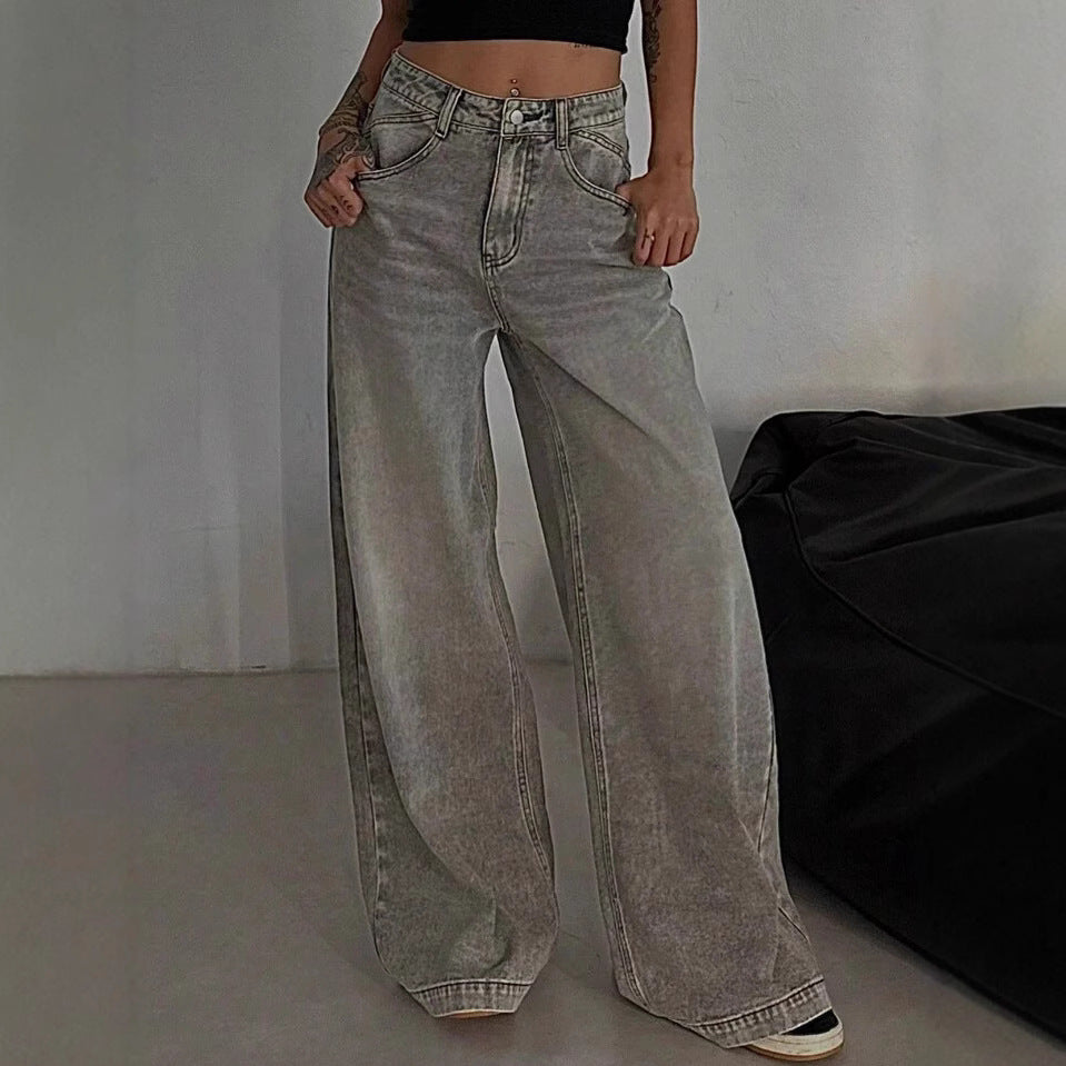 Damen Weit geschnittene High-Waist Jeans mit lässigem Style R&B