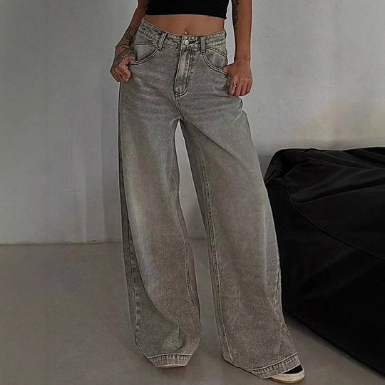 Damen Weit geschnittene High-Waist Jeans mit lässigem Style R&B
