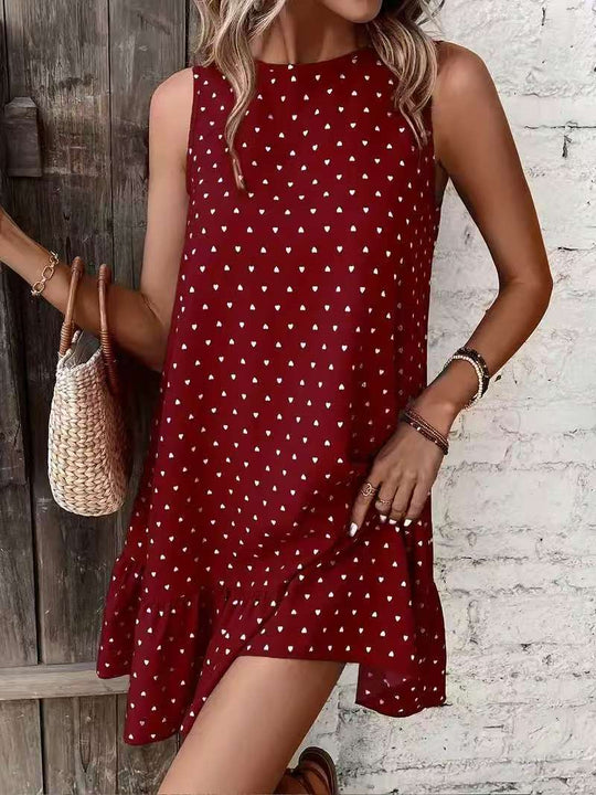 Damen Minikleid mit Herzmuster und Volantabschluss R&B