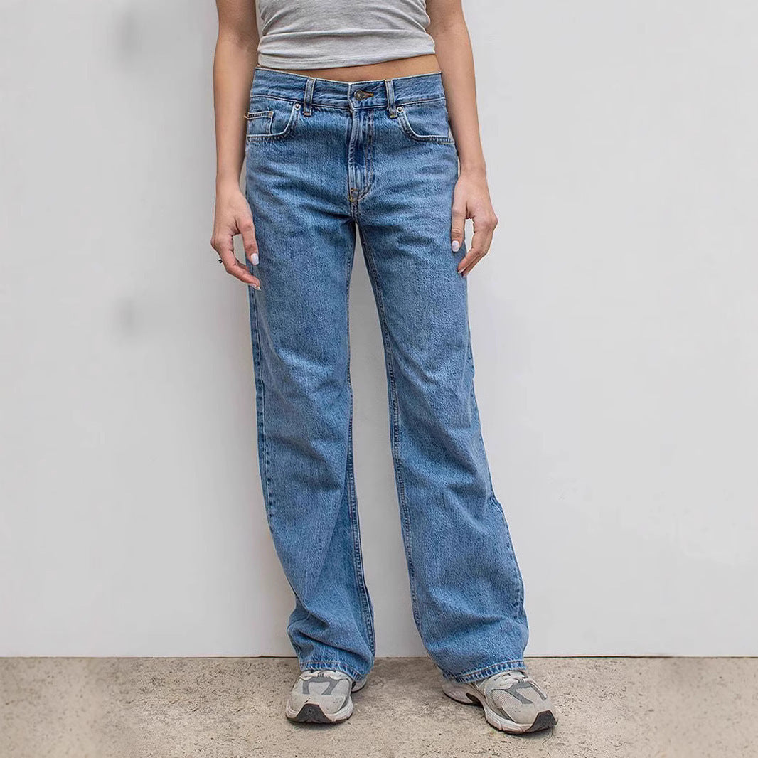 Damen Weite High-Waist Jeans im Used-Look