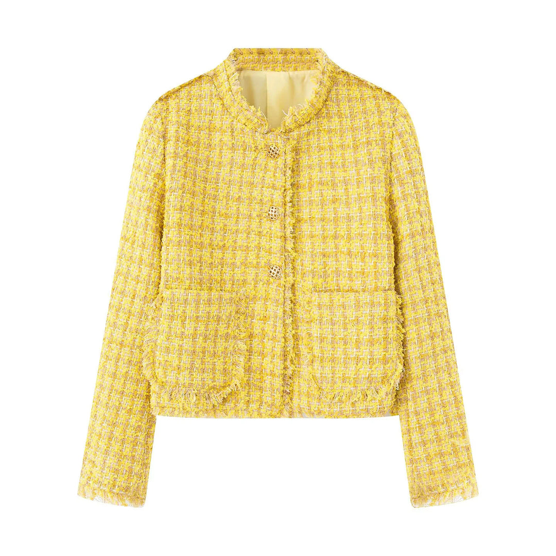 Damen elegante Kurzjacke aus strukturiertem Gewebe mit goldenen Knöpfen Heidi-Mode