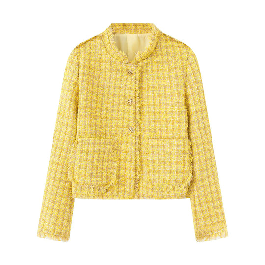 Damen elegante Kurzjacke aus strukturiertem Gewebe mit goldenen Knöpfen Heidi-Mode