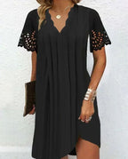 Damen nan leichtes Sommerkleid mit gezacktem V-Ausschnitt Ajourärmeln und geschwungenem Saum R&B