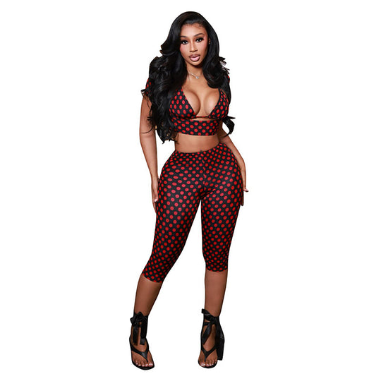 Damen Modisches Sportoutfit mit gepunktetem Design und figurbetonter Passform R&B