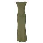 Damen Figurbetontes Maxikleid mit hochgeschlossenem Design und Raffung R&B