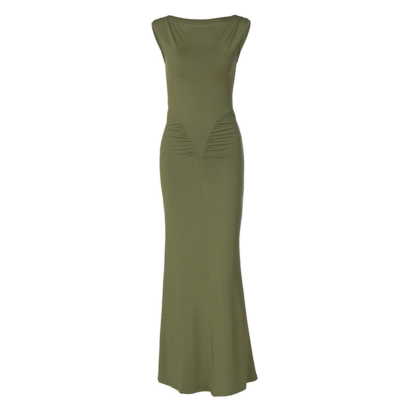 Damen Figurbetontes Maxikleid mit hochgeschlossenem Design und Raffung R&B