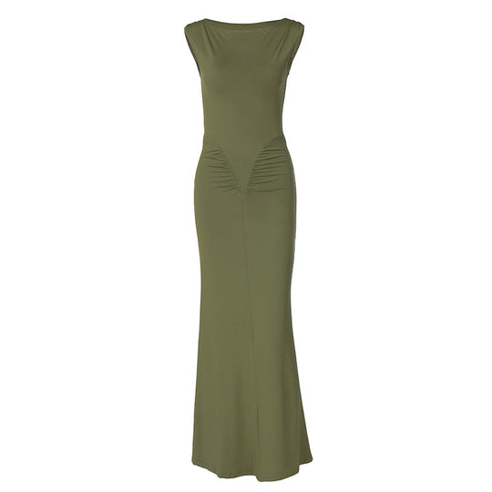 Damen Figurbetontes Maxikleid mit hochgeschlossenem Design und Raffung R&B