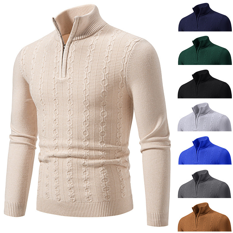 Herren Strickpullover mit modernem Stehkragen und strukturierter Fläche