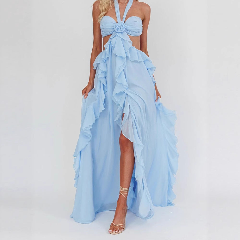 Damen Maxikleid mit Rüschen und Bandeau-Ausschnitt R&B