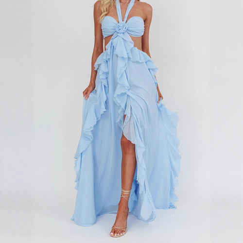Damen Maxikleid mit Rüschen und Bandeau-Ausschnitt R&B