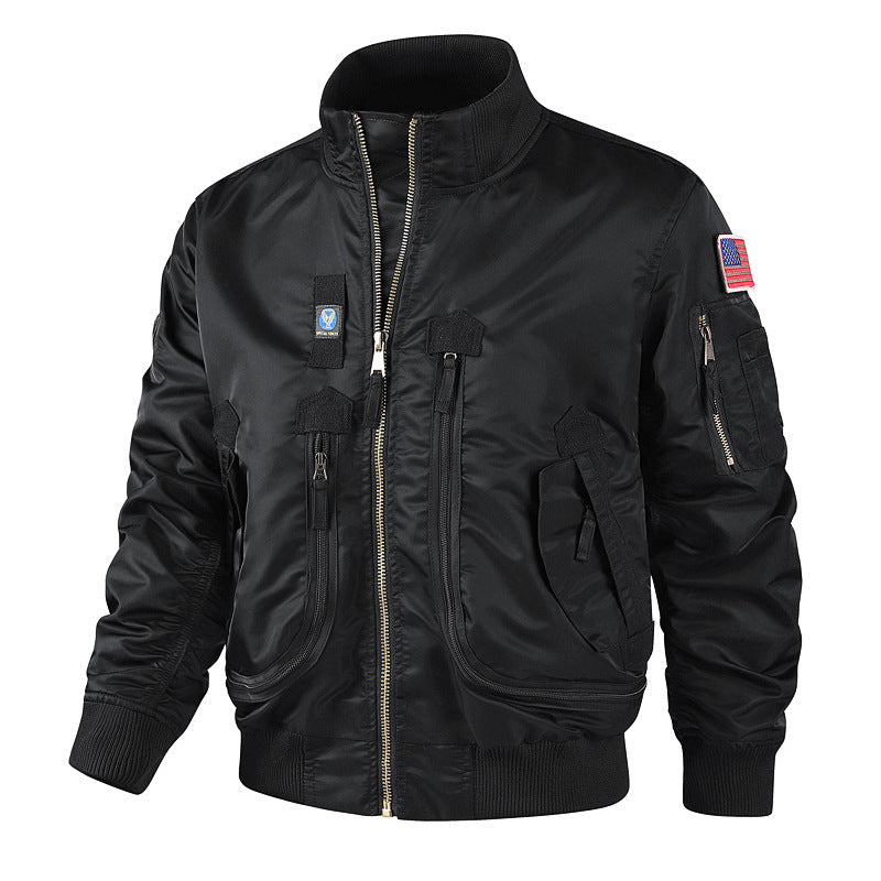 Herren bomberjacke mit hohem Kragen und multifunktionalen Taschen R&B