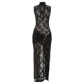 Damen Transparente Spitzenkleid mit elegantem Drapierungsdesign R&B