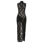 Damen Transparente Spitzenkleid mit elegantem Drapierungsdesign R&B