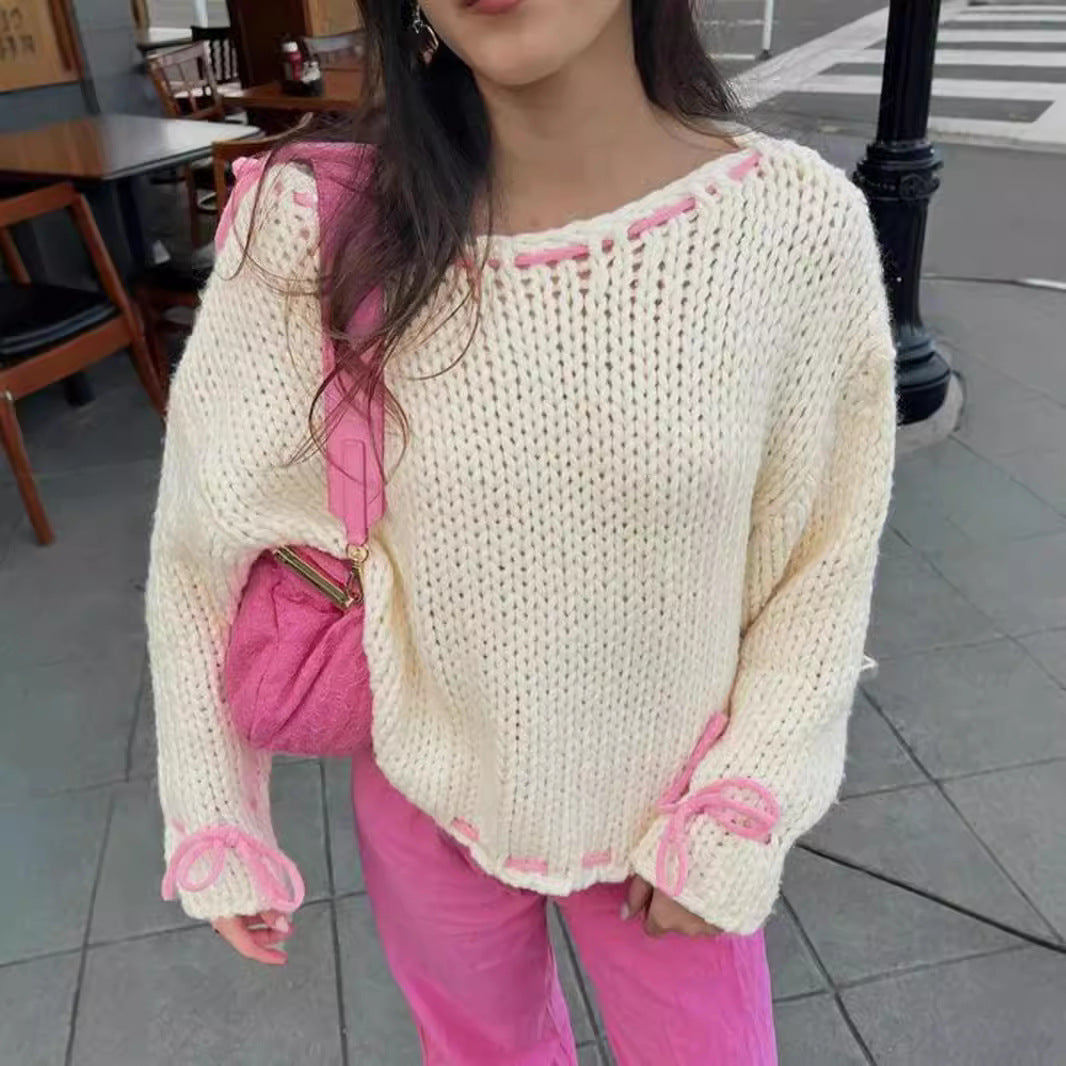 Damen Grobstrickpullover mit verspielten Details und lässigem Schnitt R&B