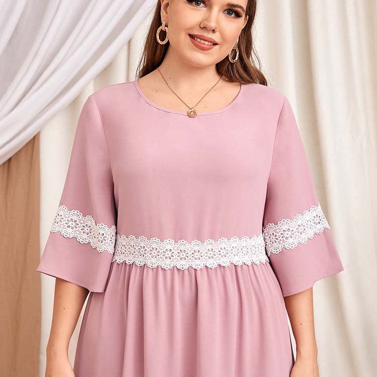 Damen Maxikleid mit eleganten Spitzenakzenten und luftigen Ärmeln R&B