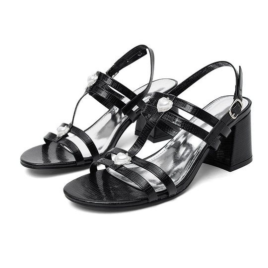 Damen Elegante Sandalen mit Herz-Applikationen und stabilem Blockabsatz R&B