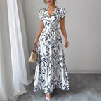 Damen Maxikleid im boho-inspirierten Design mit floralen Elementen und taillierbarem Gürtel R&B