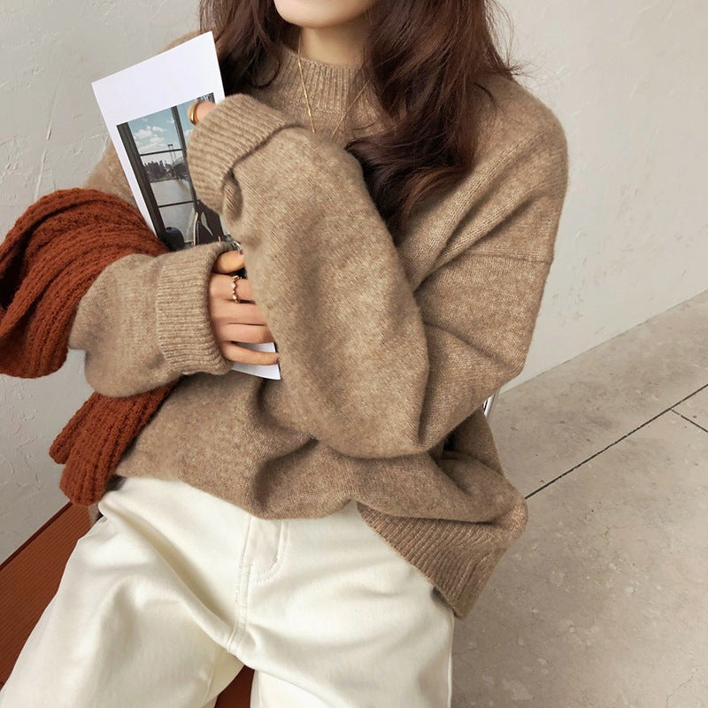 Damen Oversized Strickpullover mit weitem Schnitt und hohen Bündchen R&B