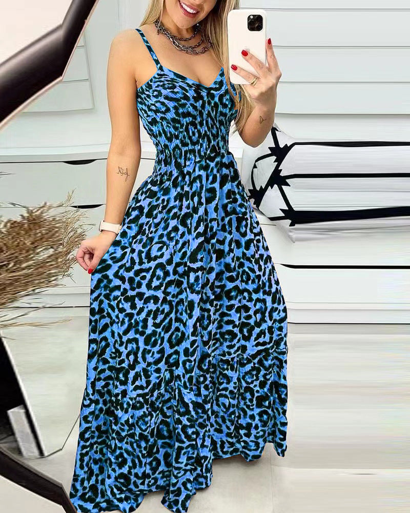R&B | Kleid mit Leopardenmuster und Hosenträgern mit V-Ausschnitt
