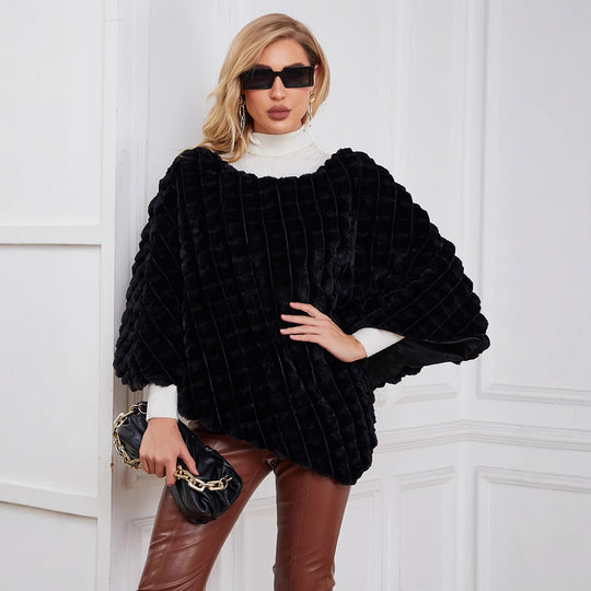 Damen Flauschiger Kunstpelzponcho mit strukturiertem Design und weichem Innenfutter R&B