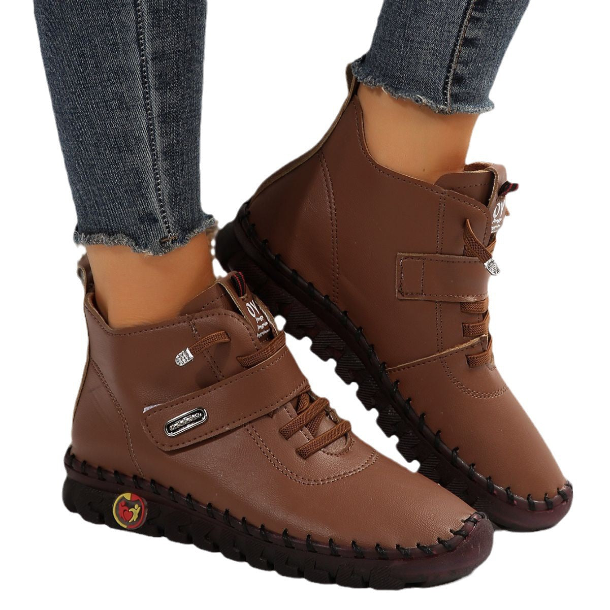 Damen modische Ankle Boots mit komfortablem Klettverschluss und rutschfester Sohle R&B