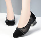 Damen Elegante Ballerinas mit transparentem Mesh-Einsatz und funkelndem Strassdetail